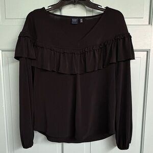 Long Sleeve Black Ruffled Peasant Poet Blouse -Women’s XS